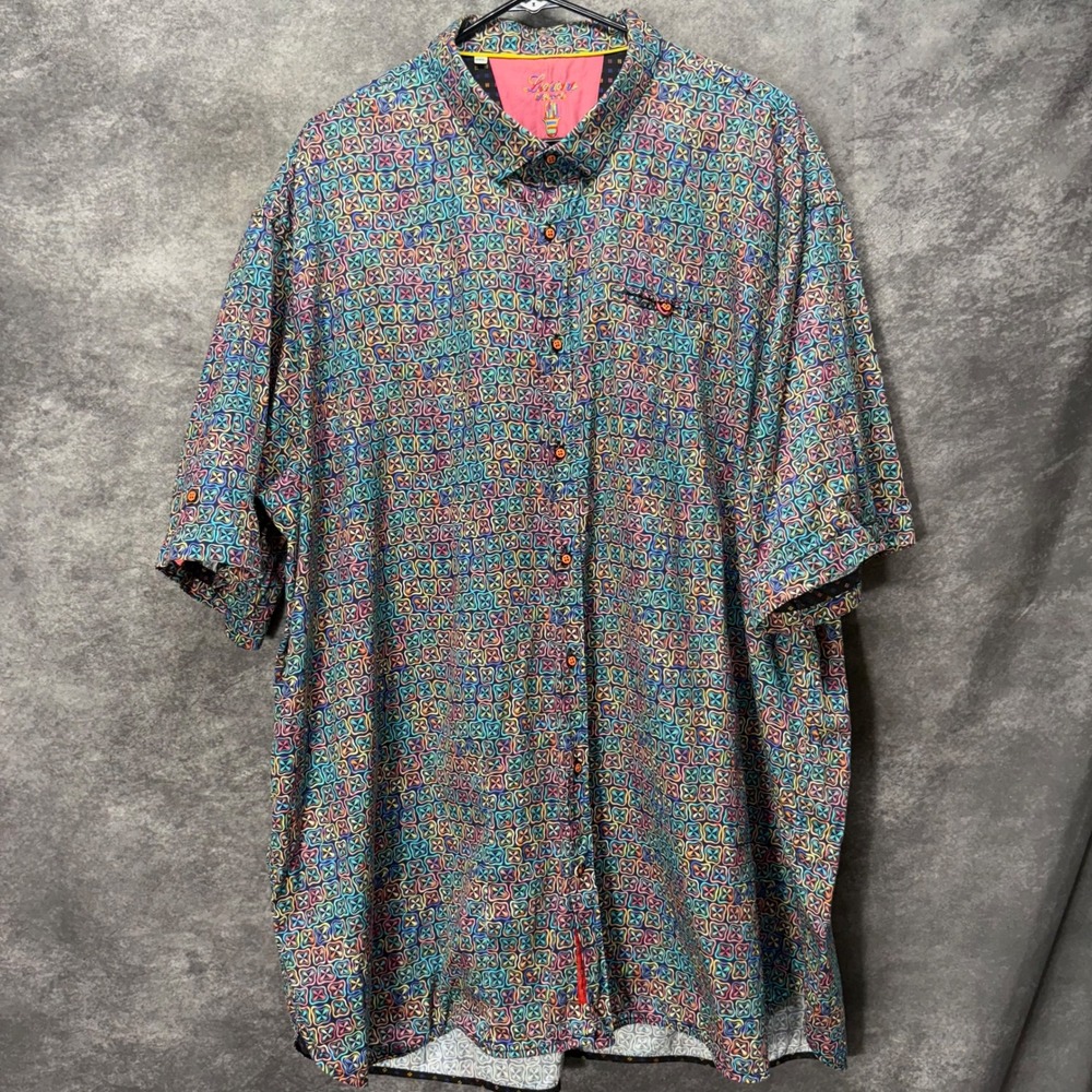 Luchiano Visconti Mens 4XL Short Sleeve Button Down Shirt Geometric Rainbow